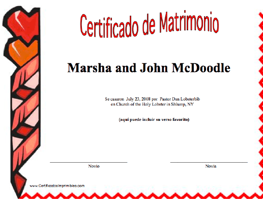 Certificado de Matrimonio certificate