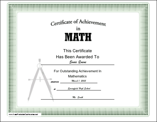 Math Achievement certificate