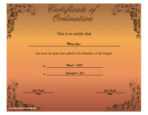Ordination certificate