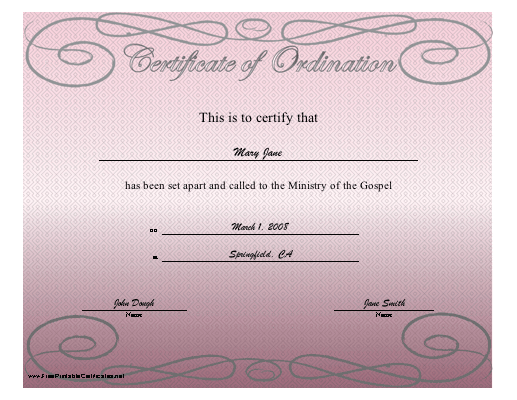 Ordination certificate