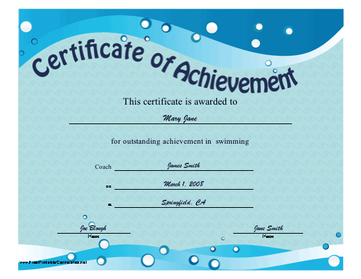Achievement - Swimming certificate
