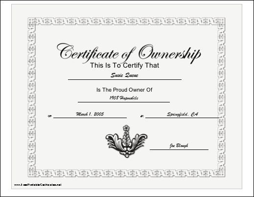 Ownership certificate