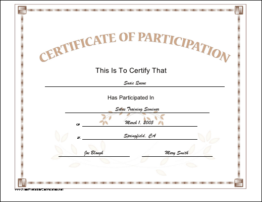 Participation certificate