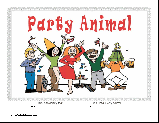 Party Animal certificate