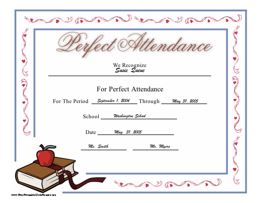 Perfect Attendance certificate