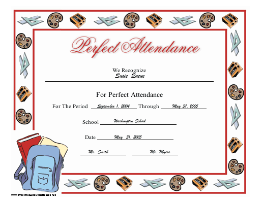 Perfect Attendance certificate