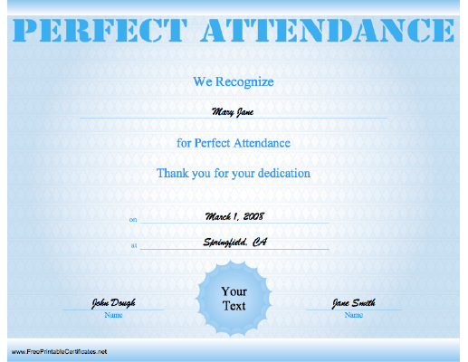 Perfect Attendance certificate