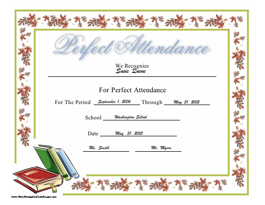 Perfect Attendance certificate