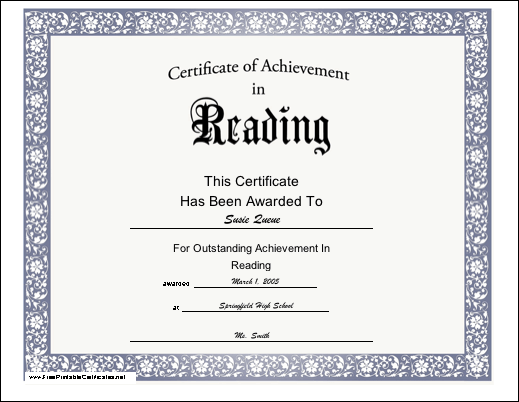 Reading certificate