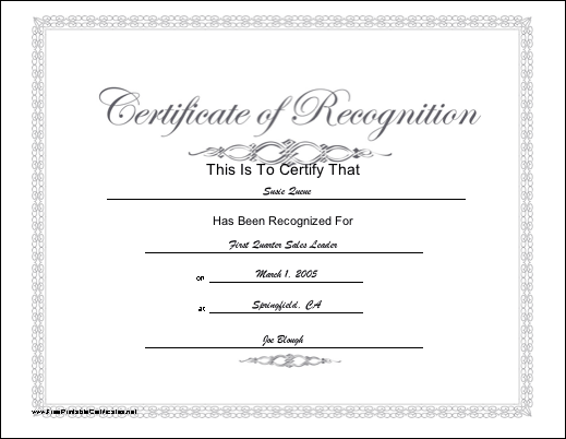Recognition certificate
