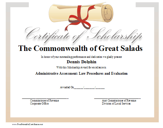 Scholarship certificate