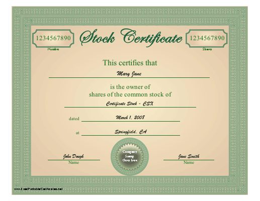Stock certificate