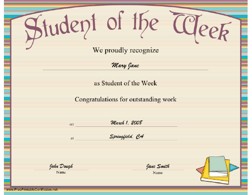 Student of the Week certificate