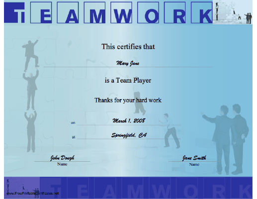 Teamwork certificate