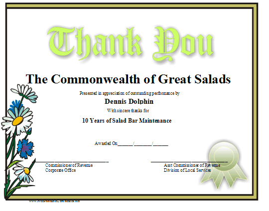 Thank You certificate