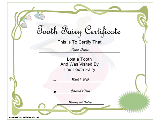 Lost a Tooth certificate