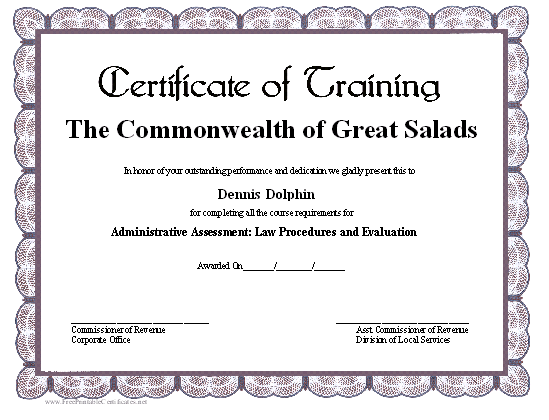 Training certificate