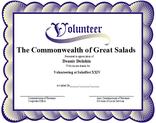Volunteer certificate