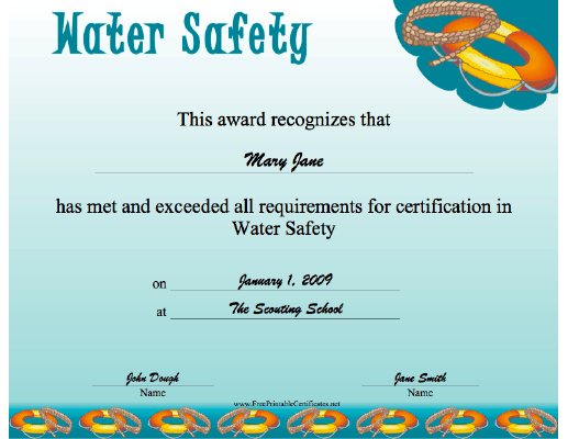Water Safety certificate