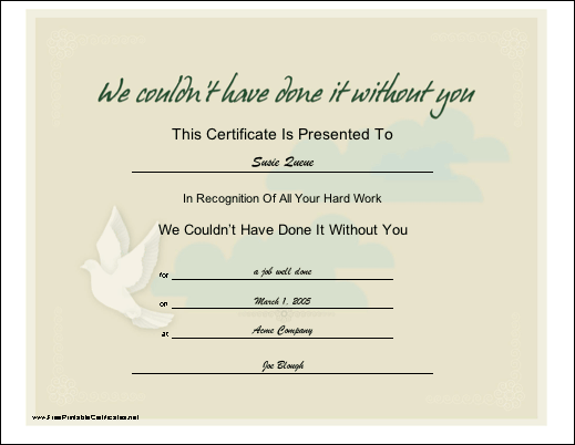Appreciation certificate