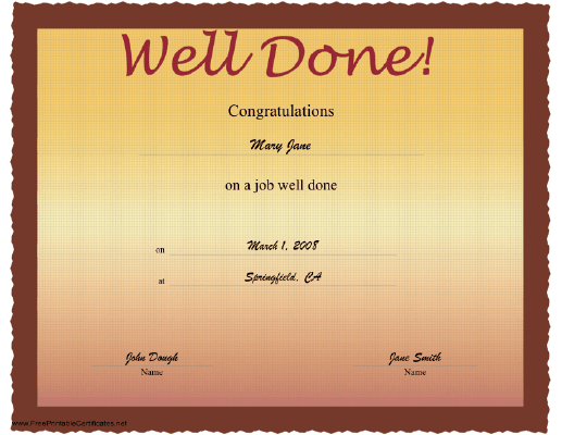 Well Done certificate