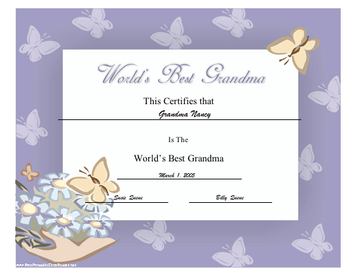 World's Best Grandma certificate