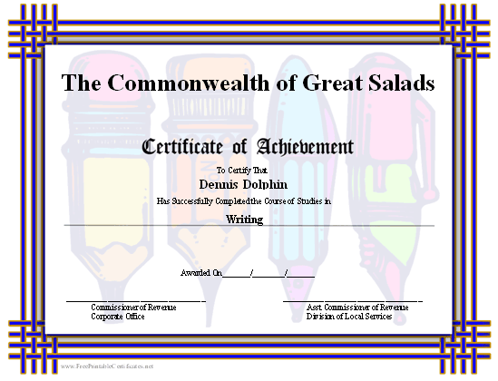 Achievement - Writing certificate