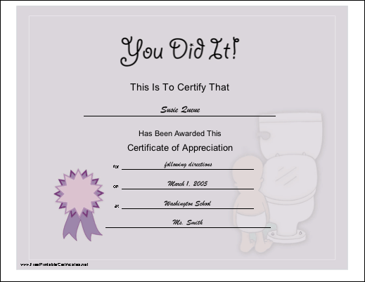 Potty Training certificate