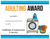 Adulting Award Laundry certificate