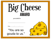 Big Cheese Award certificate