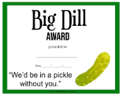 Big Dill Award certificate
