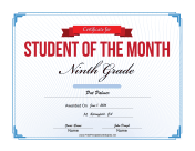 Student of the Month Certificate for Ninth Grade